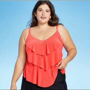Aqua Green Tankini Top Womens Plus Size 26W Coral Red Pink Tiered Ruffle.